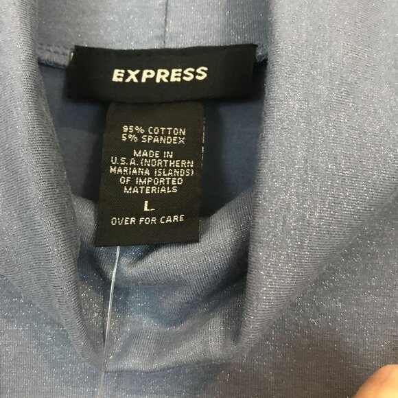 Express Womens Long Sleeve Turtleneck Top L Blue Shimmer Cotton Spandex Blend - Picture 5 of 7